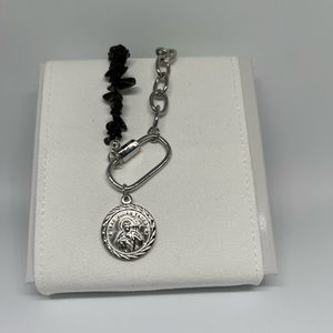 HANDMADE BEADED STAINLESS STEEL NECKLACE WITH PORTRAIT COIN PENDANT